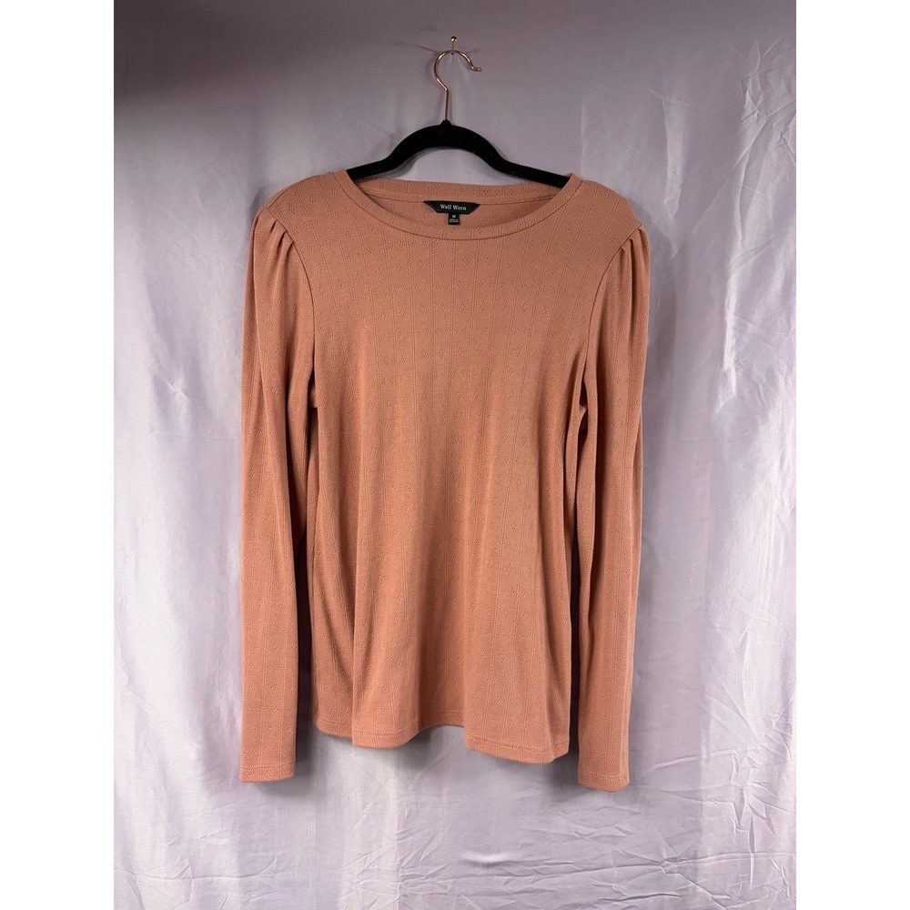 Well Worn Women Pink Pointelle Knit Puff Sleeve Long Sleeve Top Size M 1797406